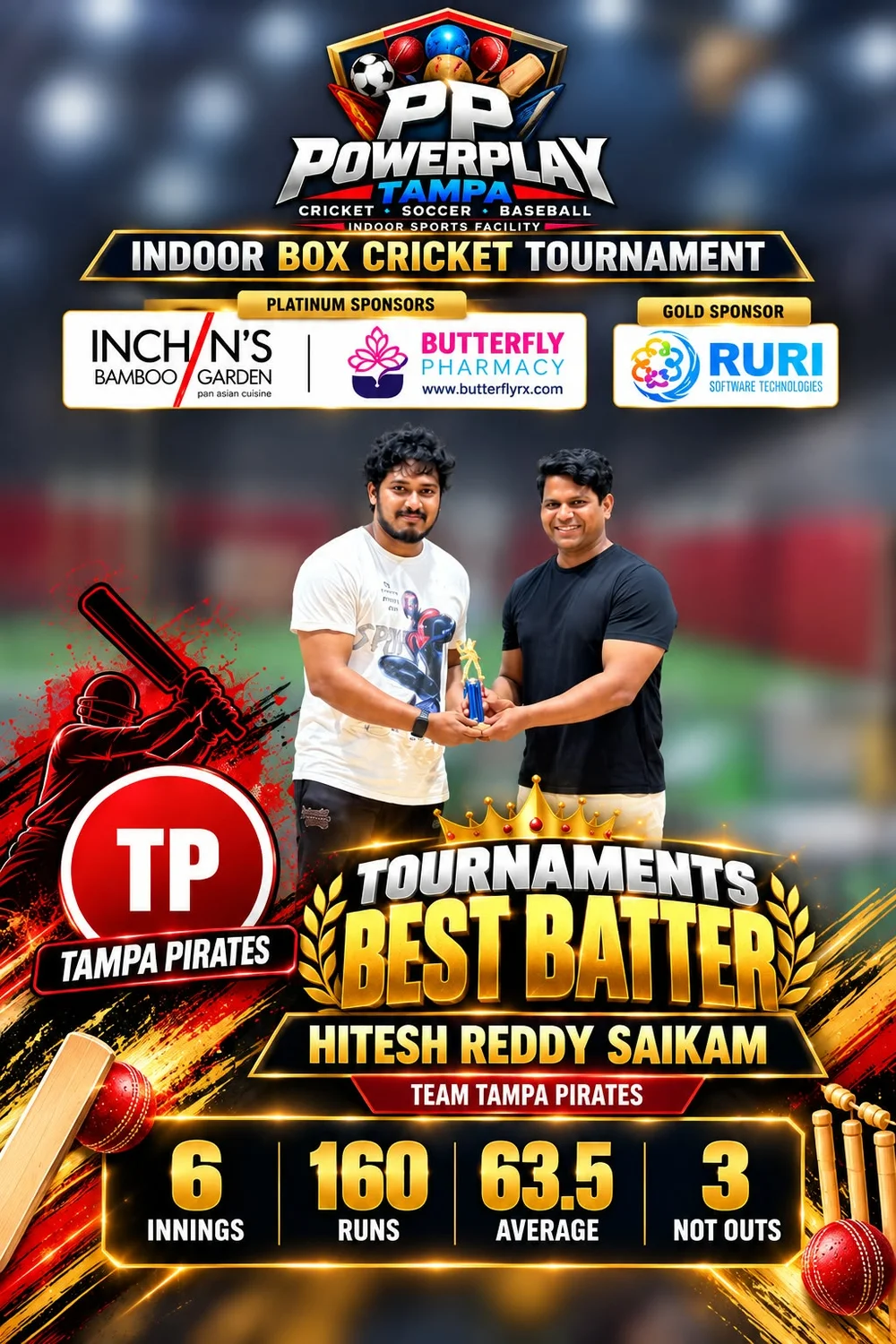 Best Batter: Hitesh Reddy - PowerPlay Tampa Box Cricket Tournament October 2026