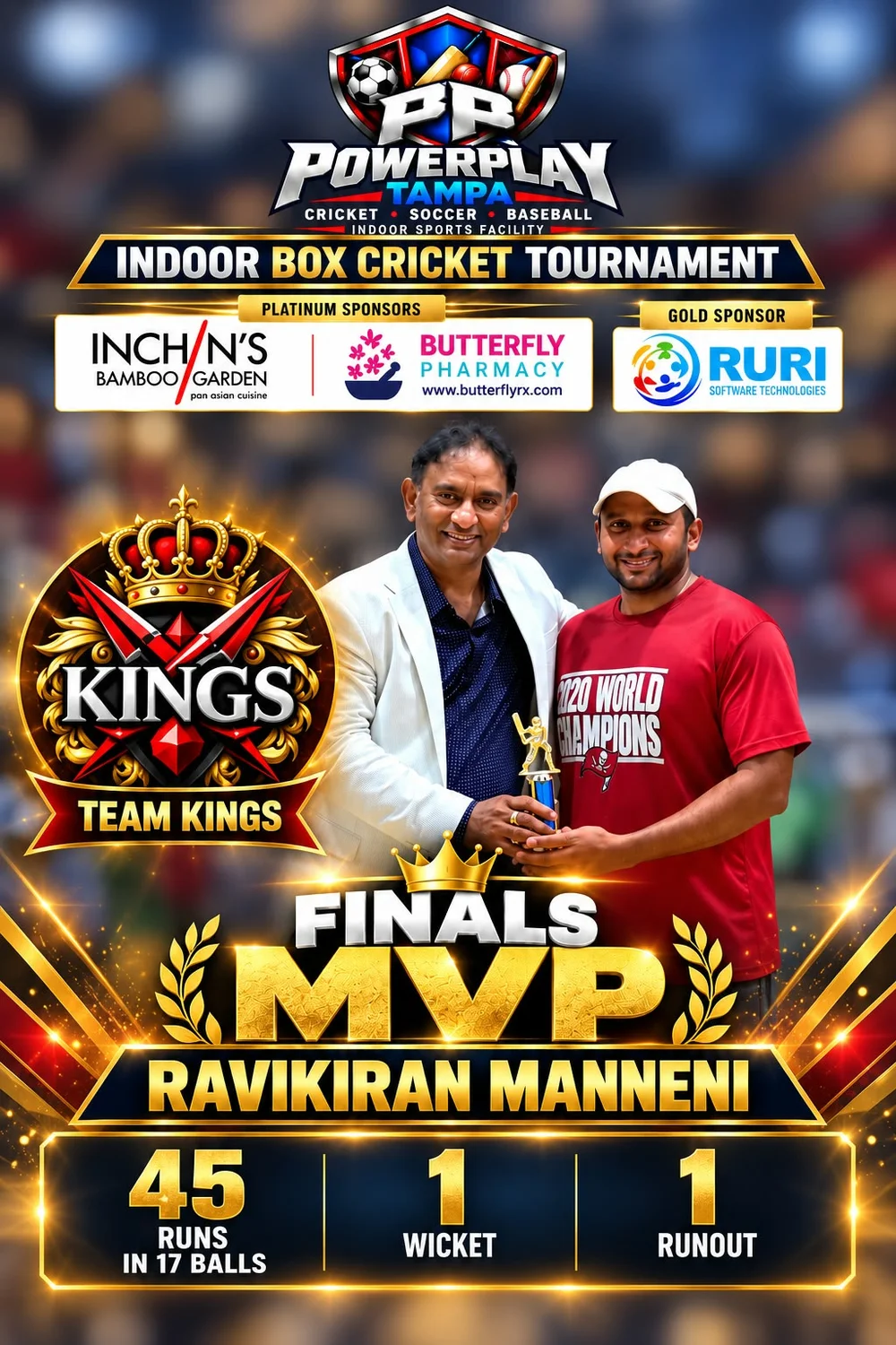 Finals MVP: Ravikiran Manneni - PowerPlay Tampa Box Cricket Tournament October 2026